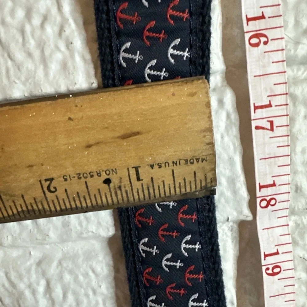 Preston New England Nautical Belt Men’s 34 Anchors Red Blue Canvas Leather USA